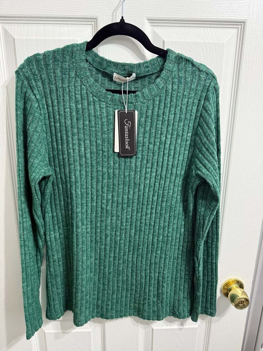 Fantaslook Ribbed Long Sleeve Crew Neck Sweater Size M Green